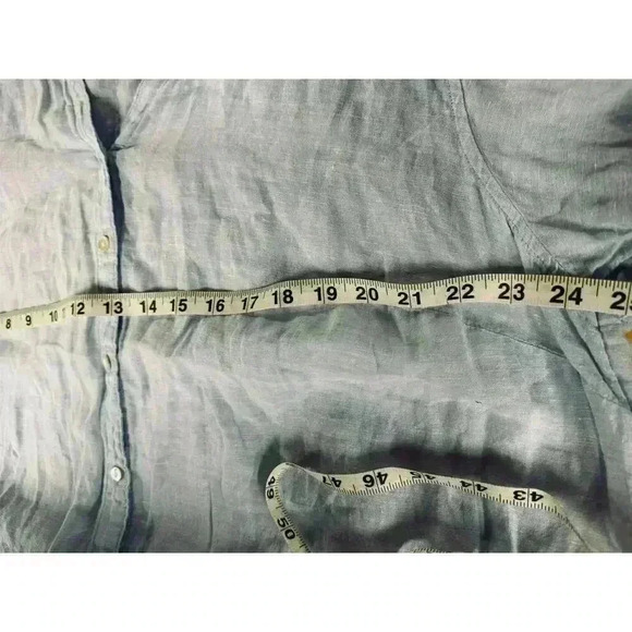 Sigrid Olsen 100% Linen Blue V-Neck Light Blue Blouse Button Down Shirt Size XL - Picture 14 of 16